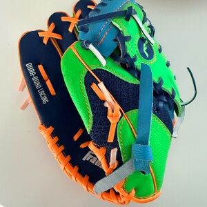 Youth Glove NWT size 9.5 inches Neon Green and Navy Baseball Glove with Orange